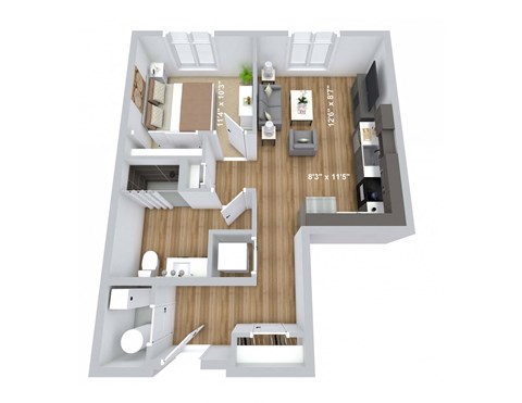 a234 floor plan  1 bedroom with 2 baths  129796